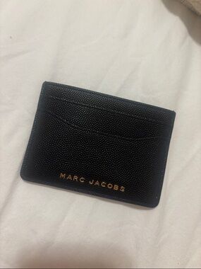 Marc Jacobs Black Leather Card Sleeve with Gold Logo